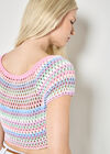 Hand-Crocheted Stripes Crop Top, Pink, large