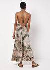 Satin Scarf Print Maxi Dress, Khaki, large