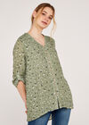 Daisy Print Button Top, Green, large
