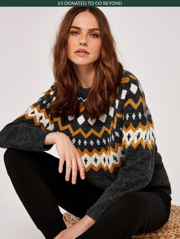 Fairisle Jumper, Grey, large