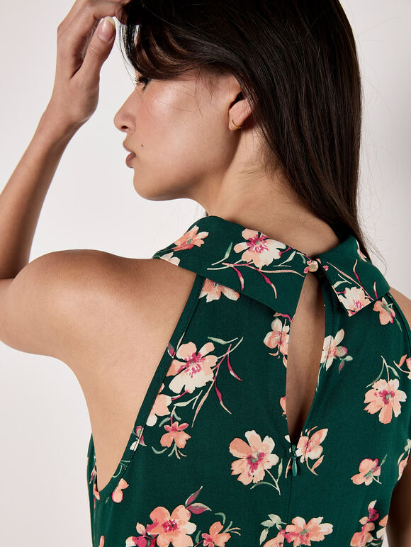 Halterneck Tiered Floral Mini Dress, Green, large