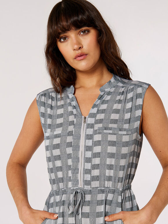 Check Pocket Mini Dress, Navy, large
