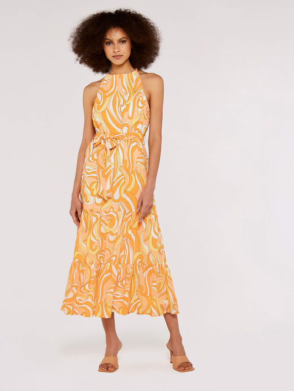 Swirl  Halterneck Dress, Orange, large