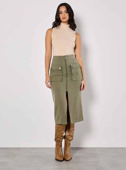 Pinstripe Cargo Midi Skirt