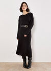 Fine Knit Cable Midi Skirt, Black, large