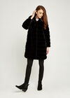 Tiered Fur Hooded Low Coat, Black, large
