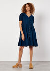 Cotton Blend Dobby Mini Dress, Navy, large