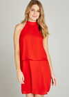 Halter Neck Layered Shift Dress, Red, large