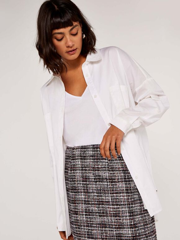 Woven Tweed Skirt, Burgundy, large
