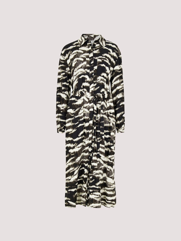 Zebra Shirt Midi Dress, Black, large