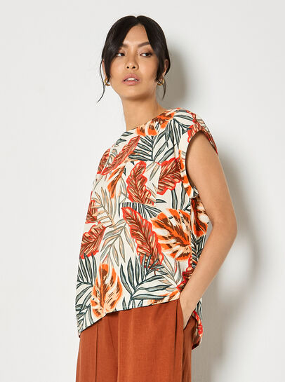 Tropical Leaf Linen Blend T-Shirt