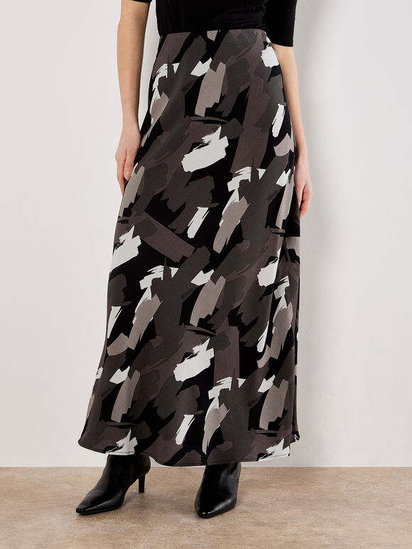 Brushstroke Bias Maxi Skirt, Dark Grey - Charcoal, large