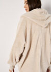 Fleece Waterfall Hooded Cardigan, Stone, large