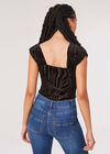 Zebra Ruched Shoulder Bodysuit, Black, large