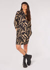 Zebra Roll Neck Cocoon Mini Dress, Stone, large