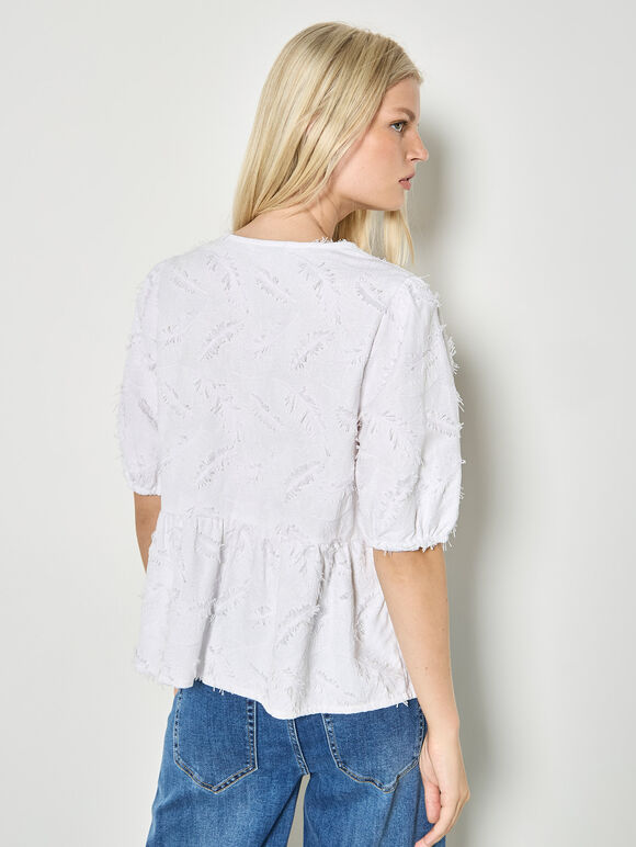Eyelash Embroidery Linen Blend Blouse, White, large