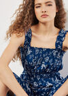 Floral Silhouette Smocked Midi Dress, Blue, large