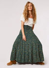 Forest Floral Tiered Maxi Skirt, Green, large