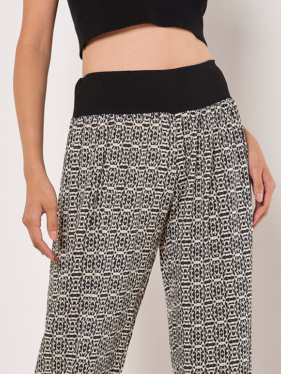 Cotton Blend Ikat Tapered Joggers, Black, large