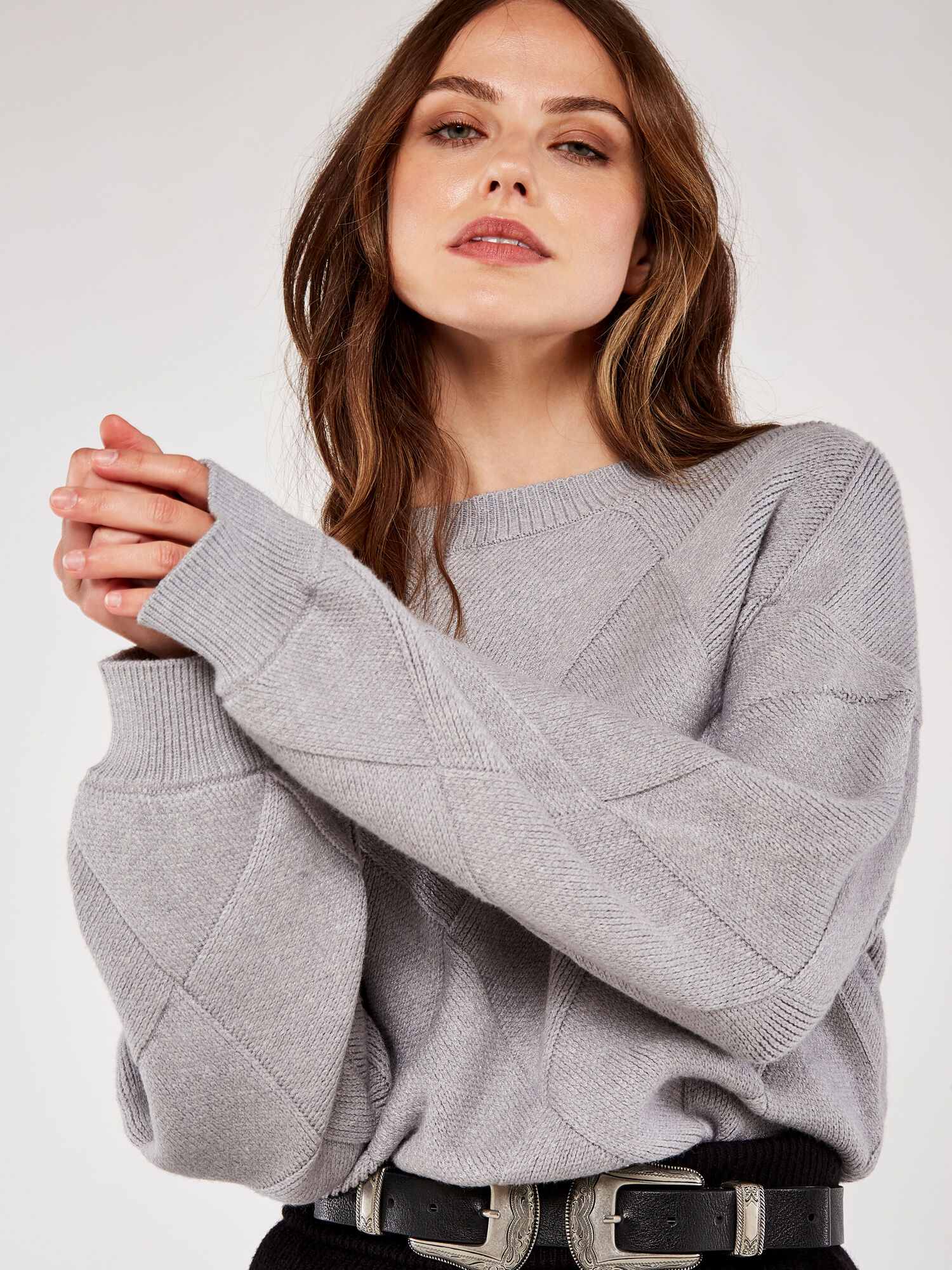 Basket Weave Puff Sleeve Jumper Apricot Clothing