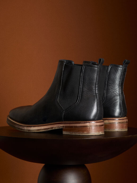 Leather Chelsea Boots, Black, large