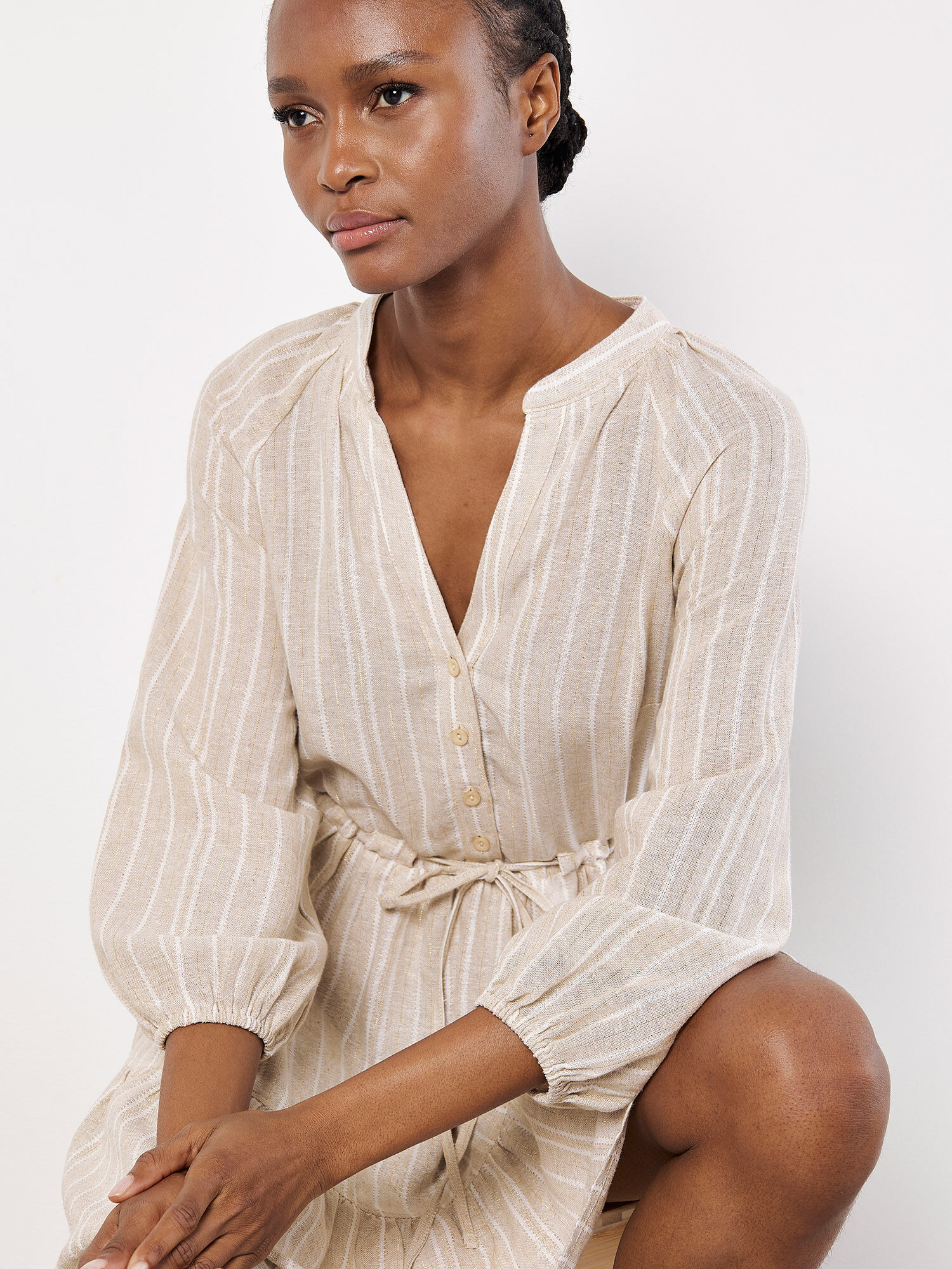 Linen Blend Stripe Shimmer Mini Dress | Apricot Clothing
