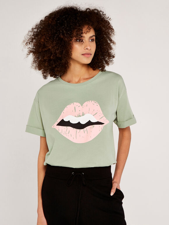 Lips And Teeth Graphic T-Shirt, Green, large