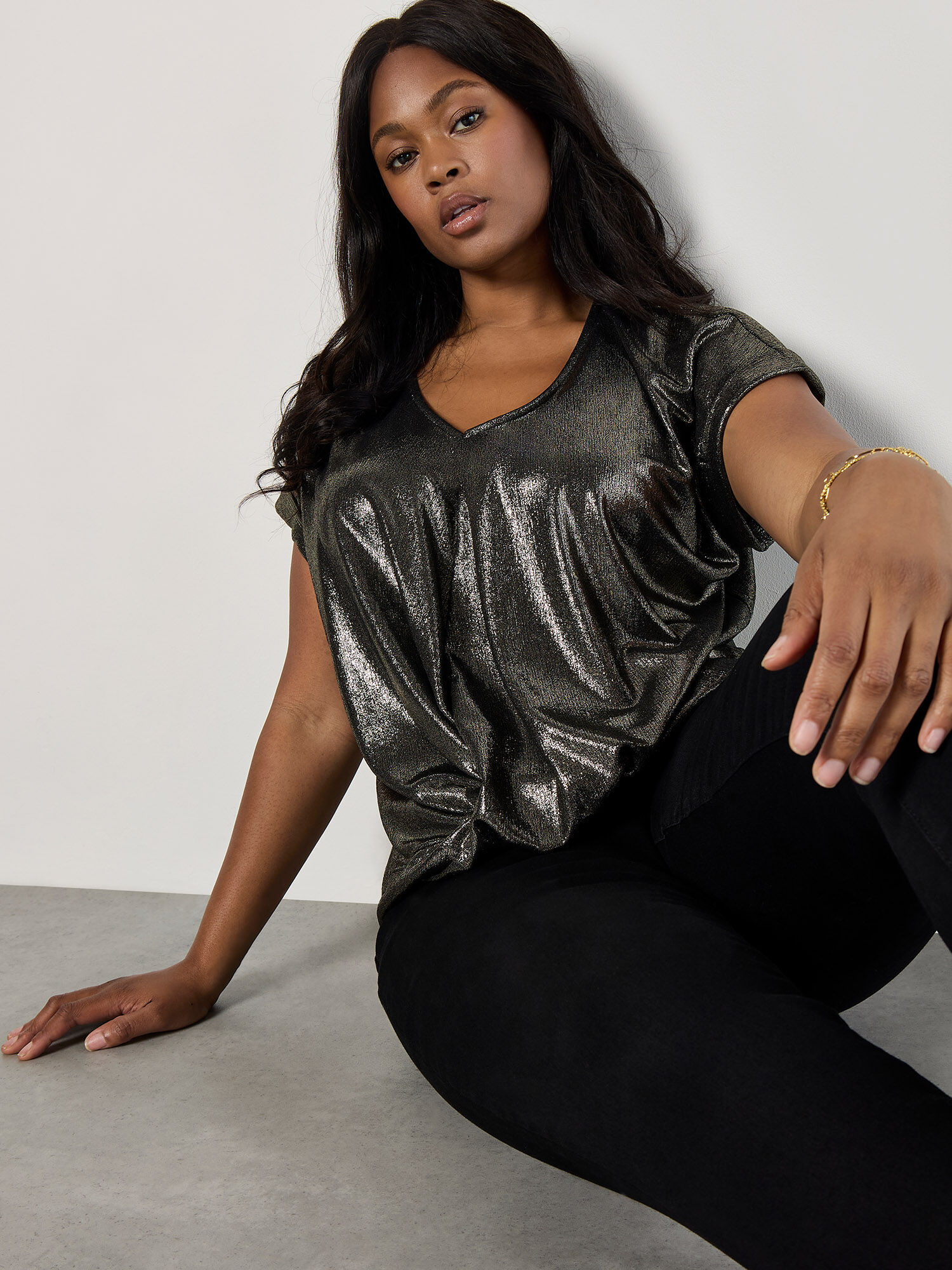 Curve Metallic Foil Twist Hem Top | Apricot Clothing