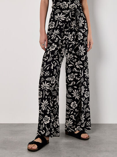 Tropical Print Wrap Leg Trousers