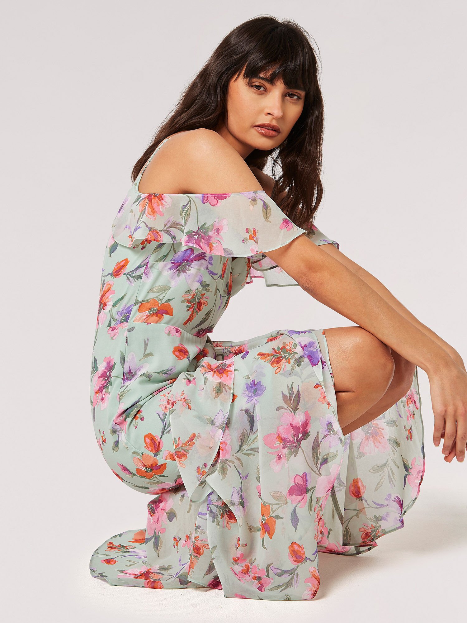 Watercolour Floral Chiffon Maxi Dress