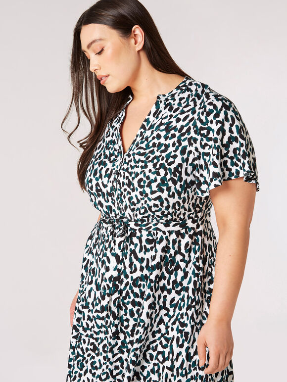 Curve Leopard Shirt Midi Dress, Cream, large