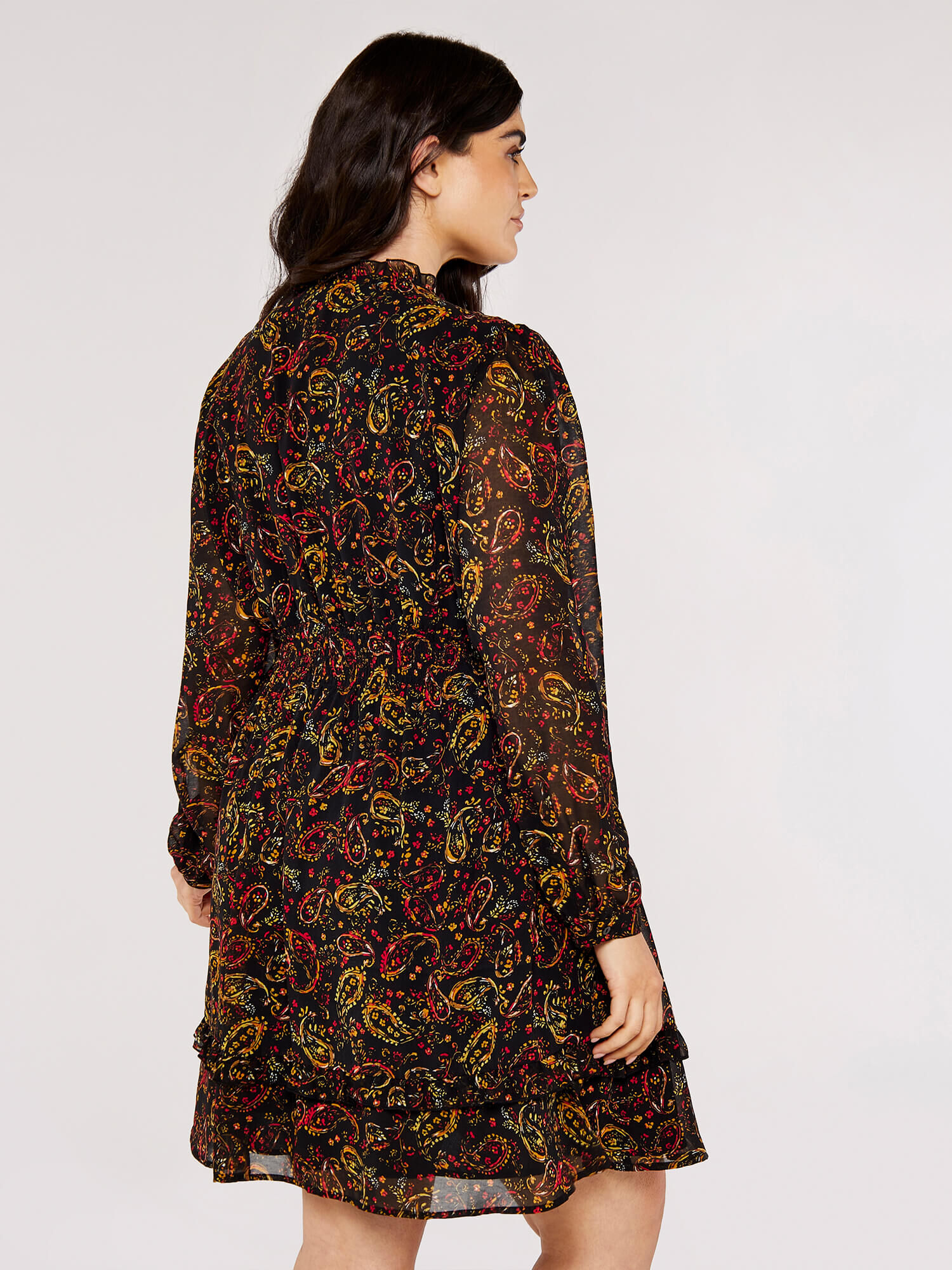 Curve Paisley Smock Dress Apricot Clothing