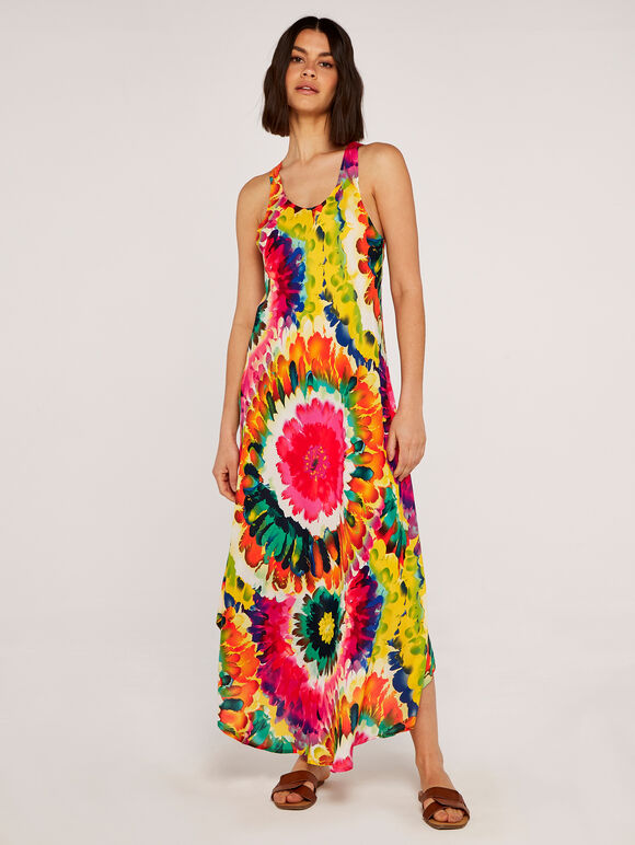 Tie Dye Circle Feathers Dress, Assorted, large