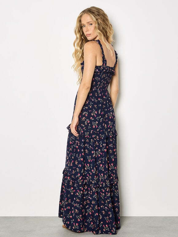 Ditsy Floral Smocked Maxi Dress, Navy, large