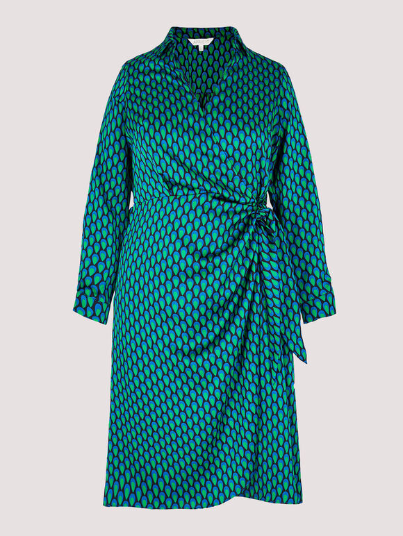 Curve Geometric Satin Midi Dress, Blue, large