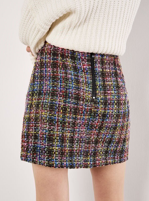 Multicoloured Tweed Mini Skirt, Black, large