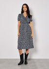 Floral Fruit Wrap Midi Dress, Navy, large
