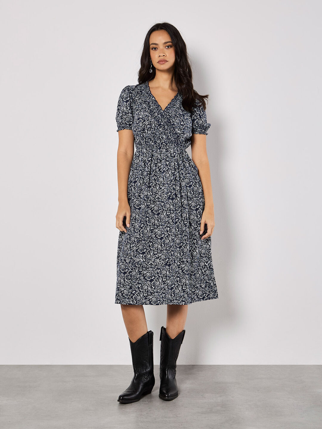 Floral Fruit Wrap Midi Dress