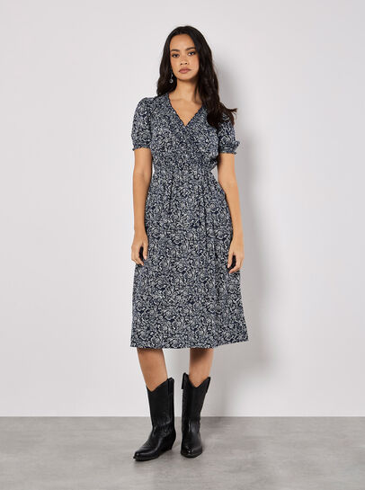 Floral Fruit Wrap Midi Dress