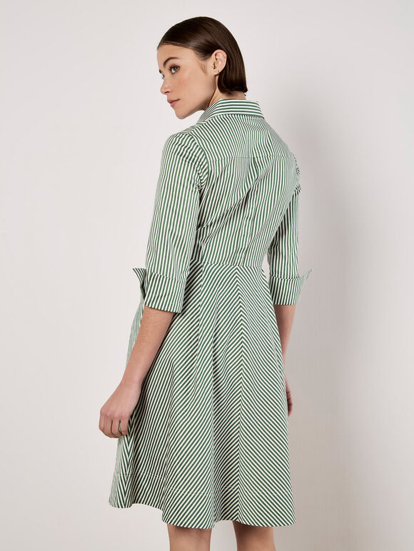 Cotton Stripe Shirt Mini Dress, Green, large