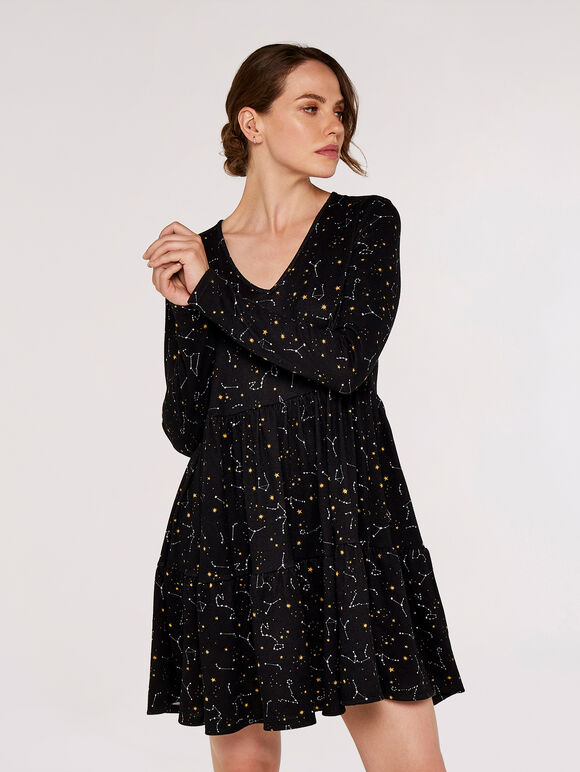 Constellation  Tier Dress, Black, large