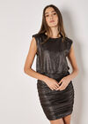 Metallic Ruched Mini Dress, Brown, large