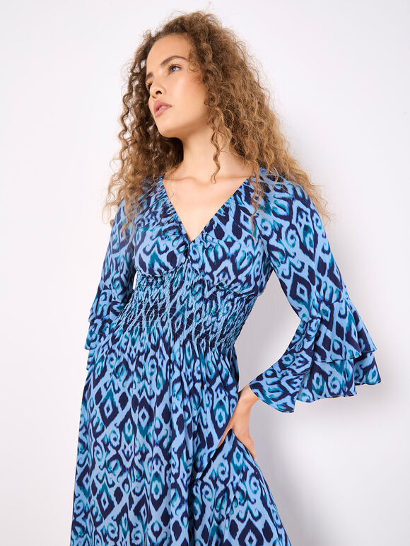 Ikat Swirls Maxi Dress, Blue, large