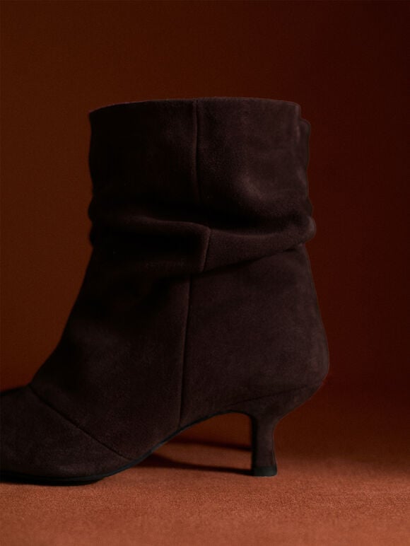 Slouchy Suede Kitten Heel Boots, Brown, large