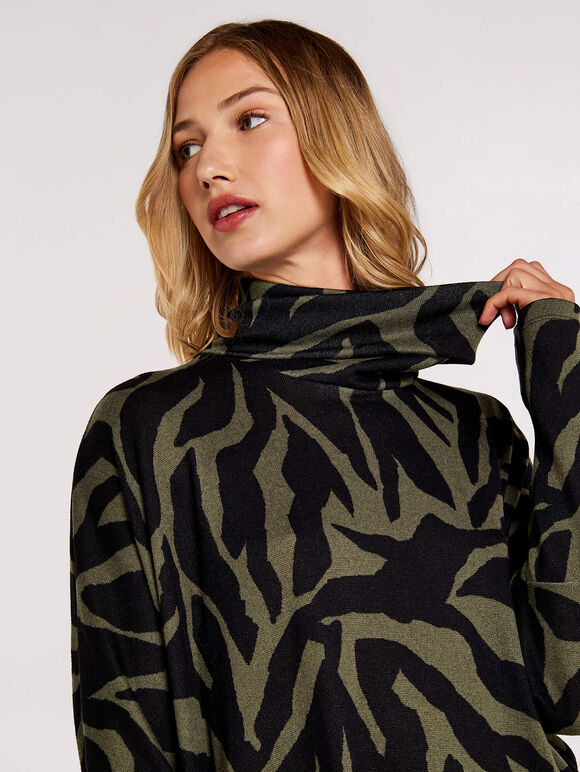 Zebra Print Oversized Tunic, Khaki, large