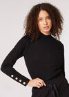 Gold Button Ribbed Jumper, Black, large