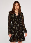 Floral Ruffle Mini Dress, Black, large