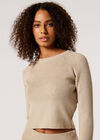 Ribbed Knit Cropped Top, Stone, large