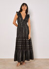 Metallic Embroidered Maxi Dress, Black, large