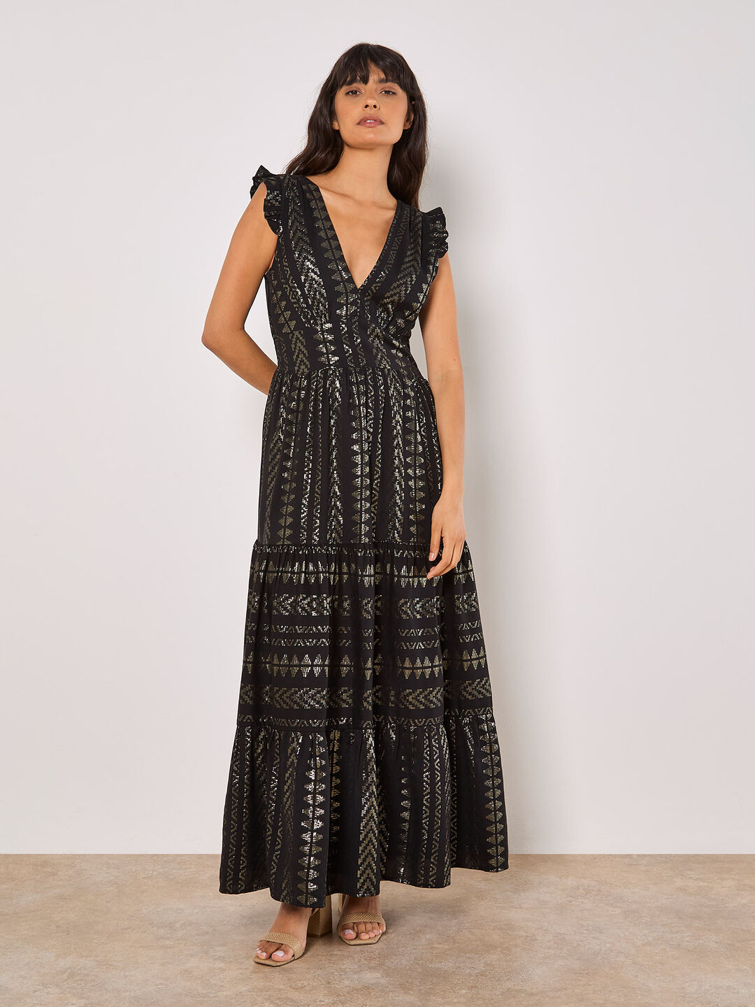 Image of Metallic Embroidered Maxi Dress